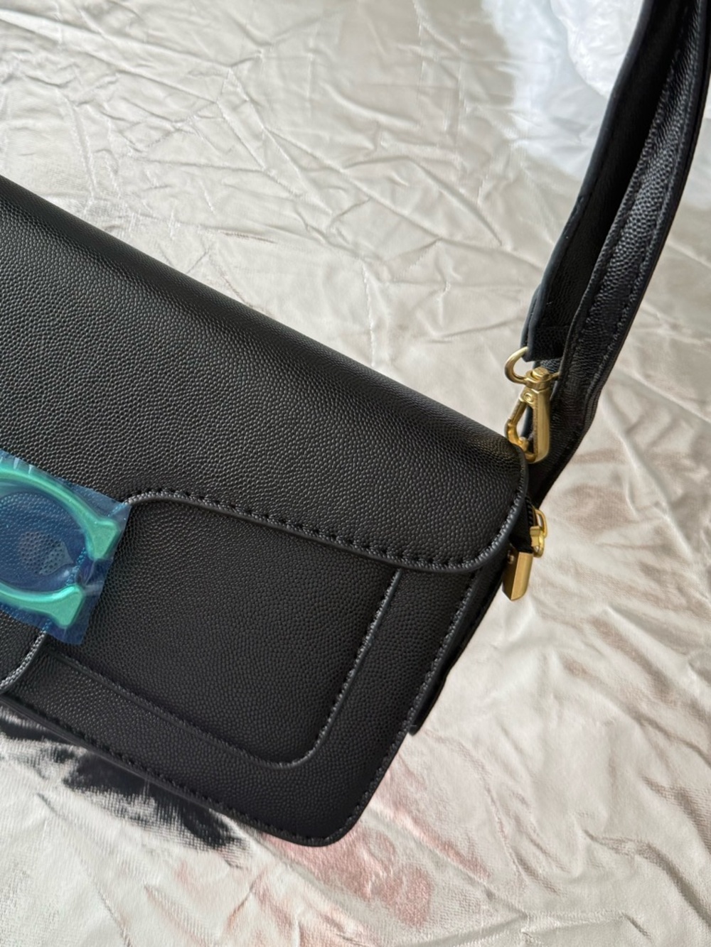 Stylish Black faux  Leather Crossbody Bag with Gold Hardware
